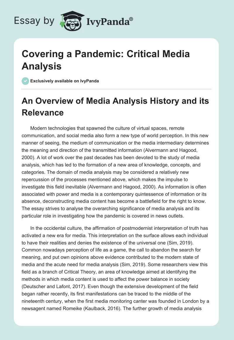 Covering a Pandemic: Critical Media Analysis. Page 1