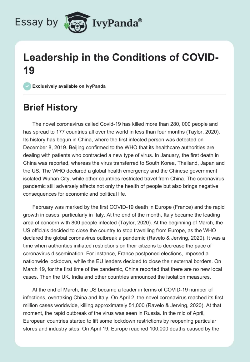 Leadership in the Conditions of COVID-19. Page 1