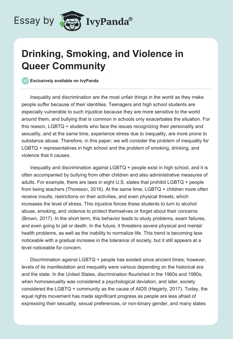 Drinking, Smoking, and Violence in Queer Community. Page 1
