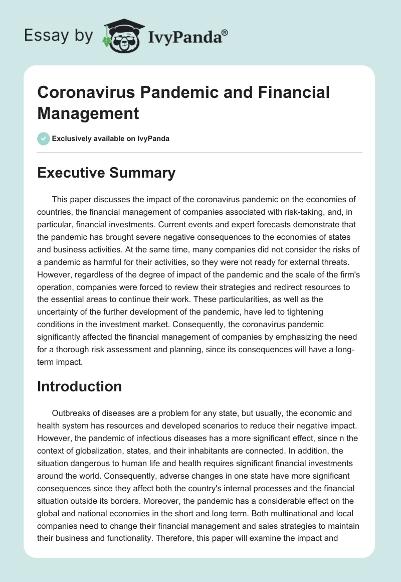 Coronavirus Pandemic and Financial Management. Page 1