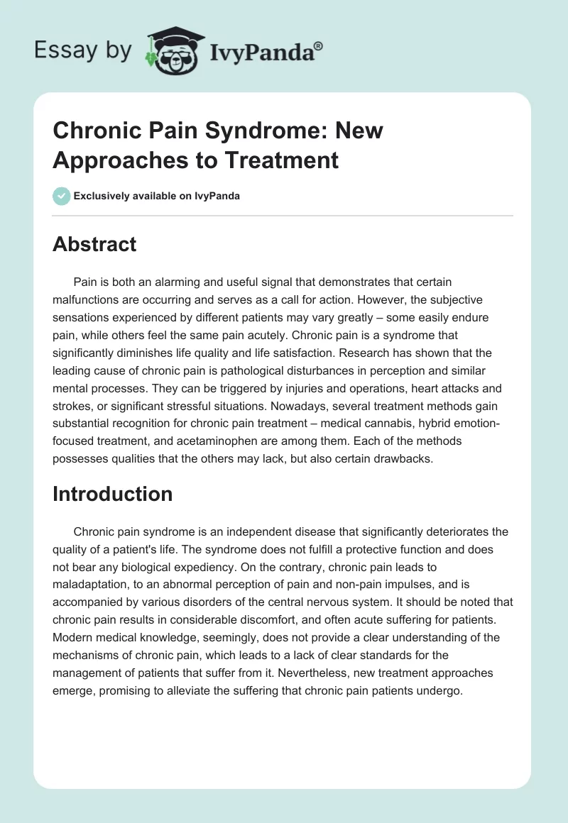 Chronic Pain Syndrome: New Approaches to Treatment. Page 1