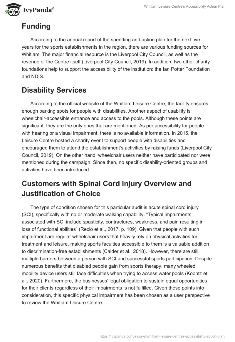 Whitlam Leisure Centre's Accessibility Action Plan. Page 4