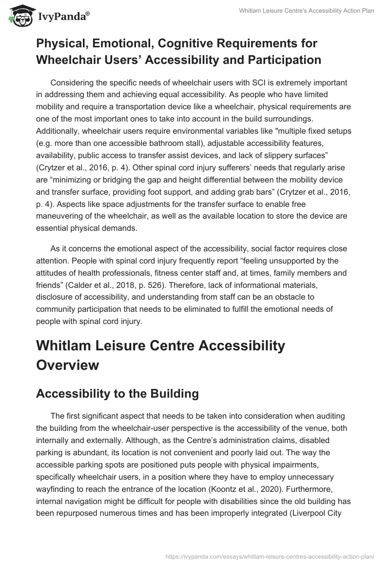 Whitlam Leisure Centre's Accessibility Action Plan. Page 5
