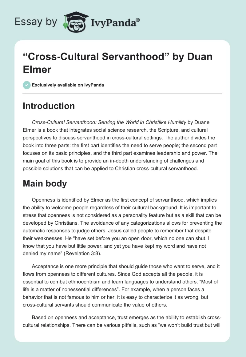 “Cross-Cultural Servanthood” by Duan Elmer. Page 1