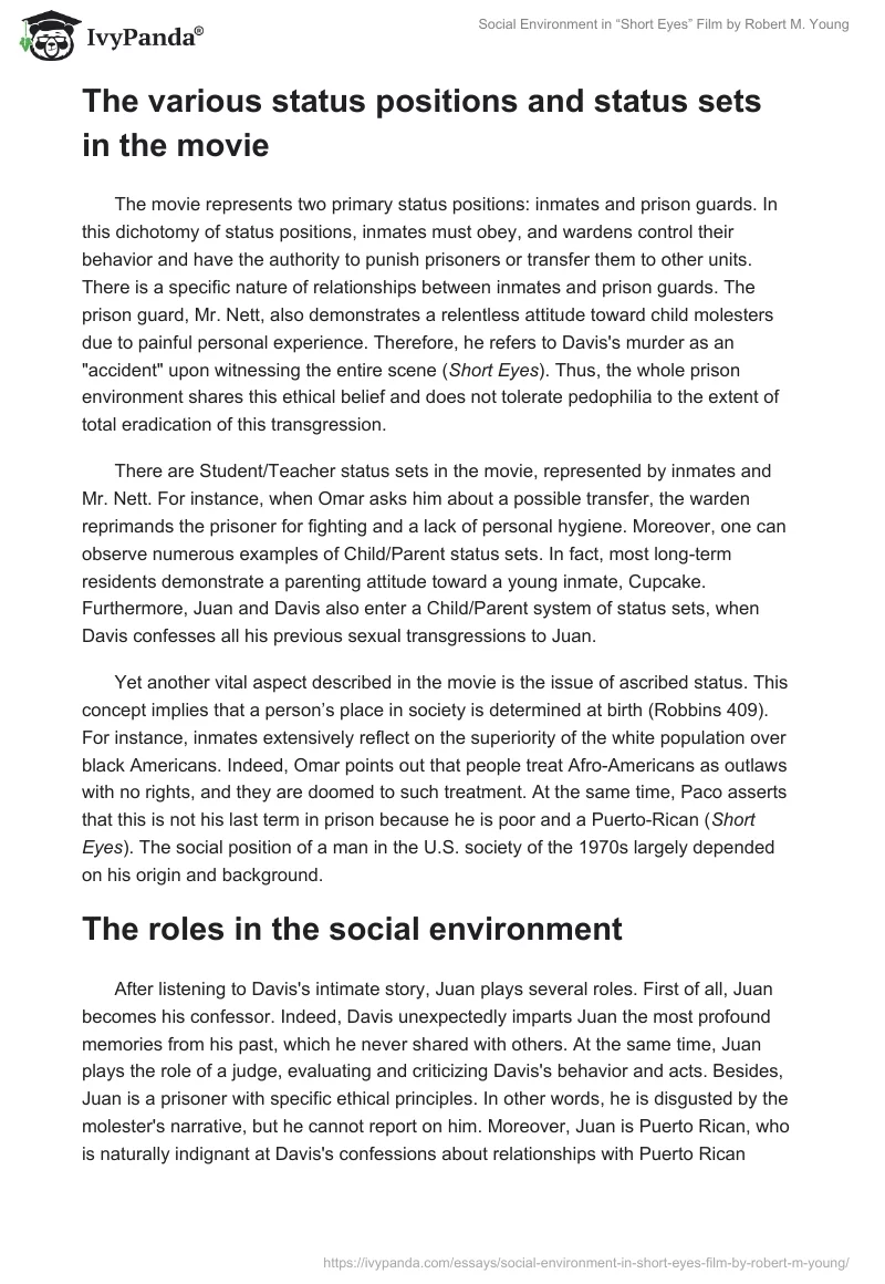 Social Environment in “Short Eyes” Film by Robert M. Young. Page 2