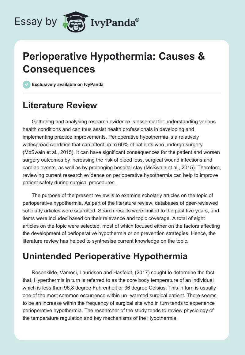 Perioperative Hypothermia: Causes & Consequences. Page 1