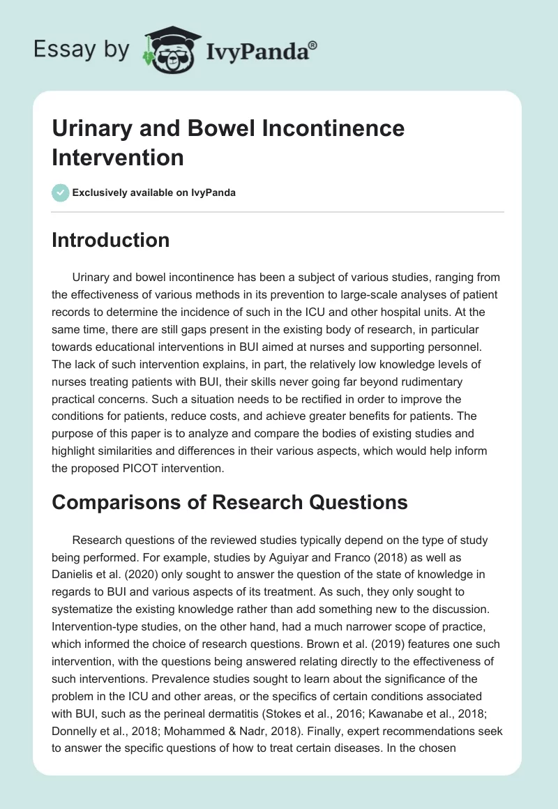 Urinary and Bowel Incontinence Intervention. Page 1
