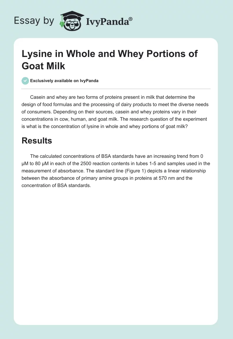 Lysine in Whole and Whey Portions of Goat Milk. Page 1