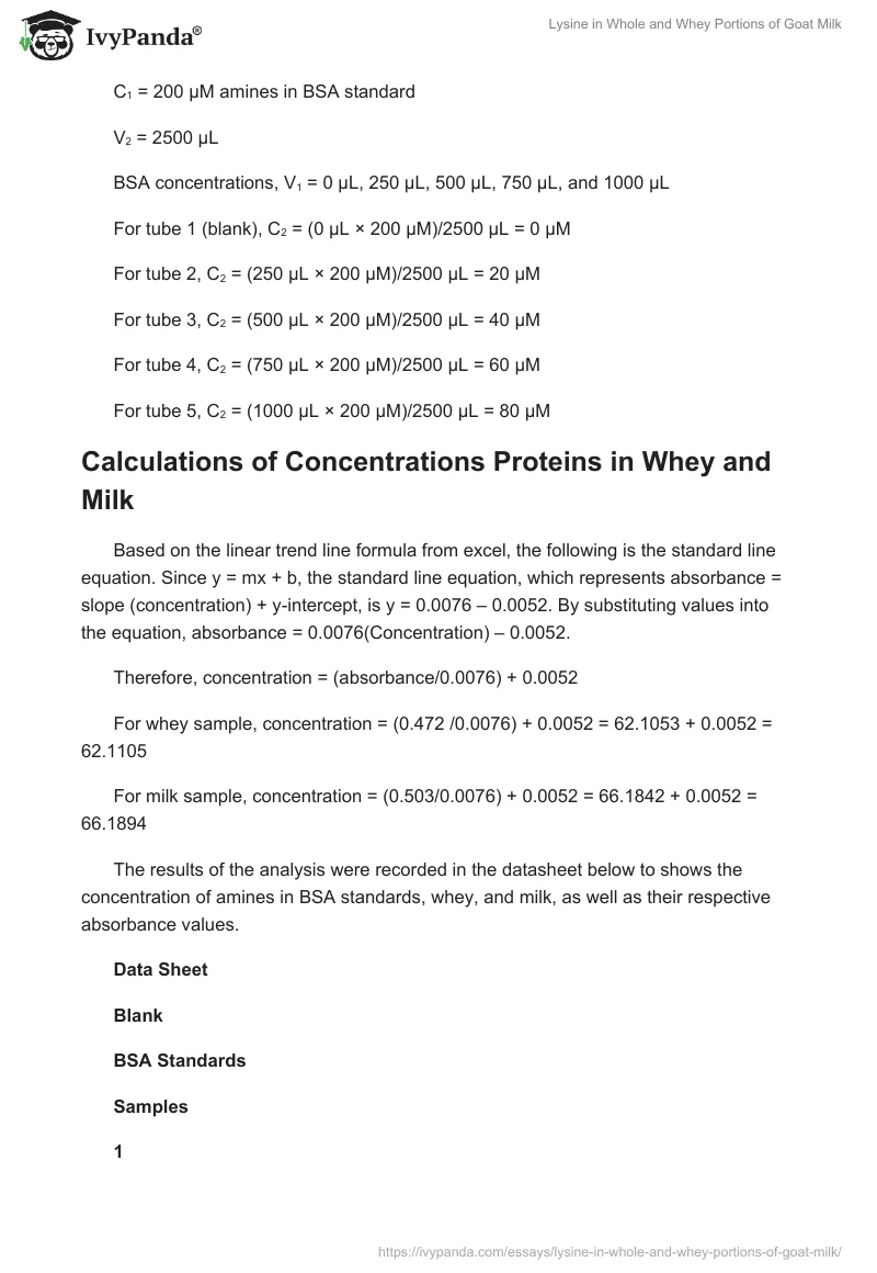 Lysine in Whole and Whey Portions of Goat Milk. Page 4
