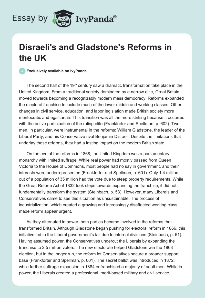 Disraeli's and Gladstone's Reforms in the UK. Page 1