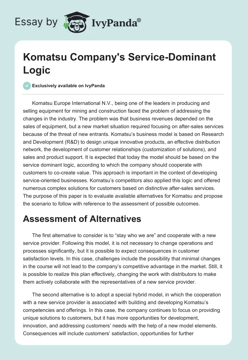 Komatsu Company's Service-Dominant Logic. Page 1