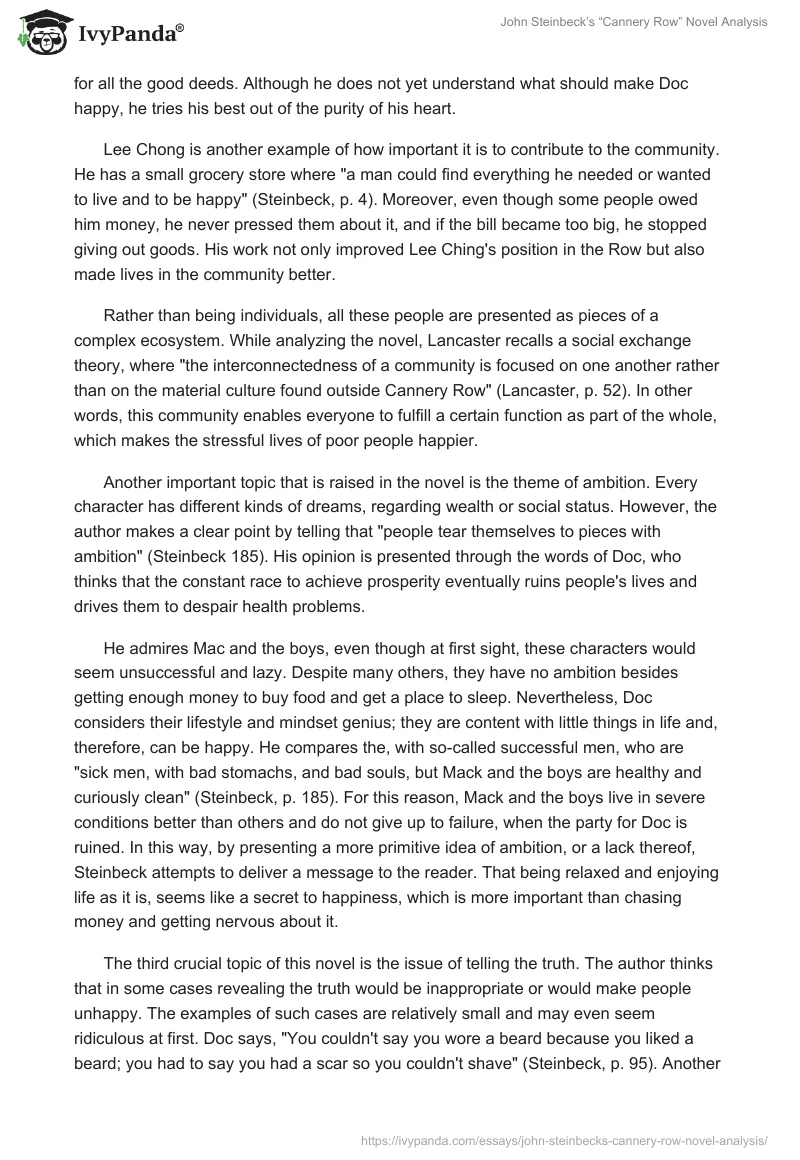 John Steinbeck’s “Cannery Row” Novel Analysis. Page 2