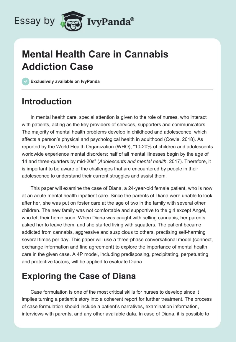 Mental Health Care in Cannabis Addiction Case. Page 1