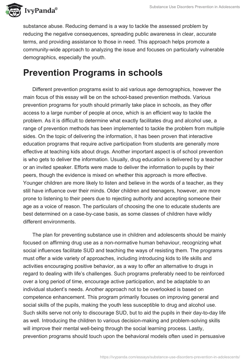 Substance Use Disorders Prevention in Adolescents. Page 2