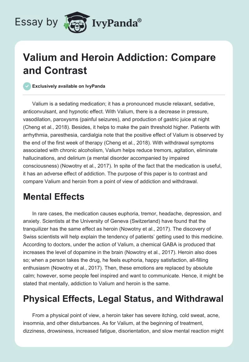 Valium and Heroin Addiction: Compare and Contrast. Page 1