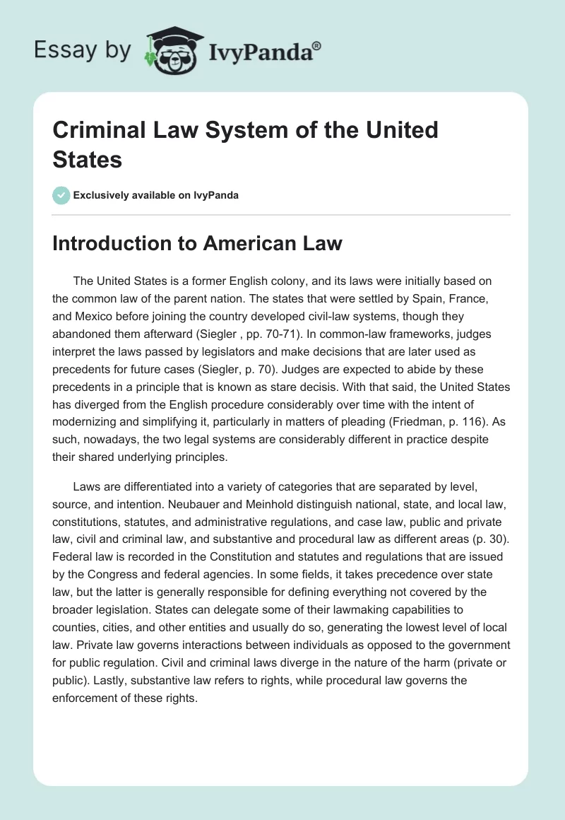 Criminal Law System of the United States. Page 1
