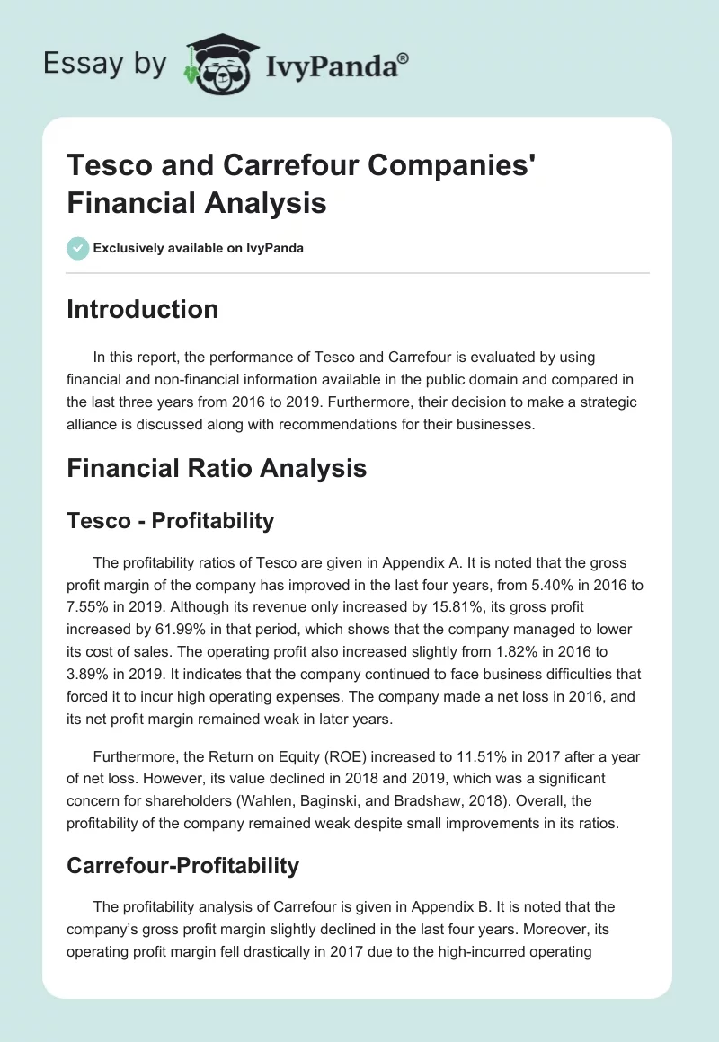 Tesco and Carrefour Companies' Financial Analysis. Page 1