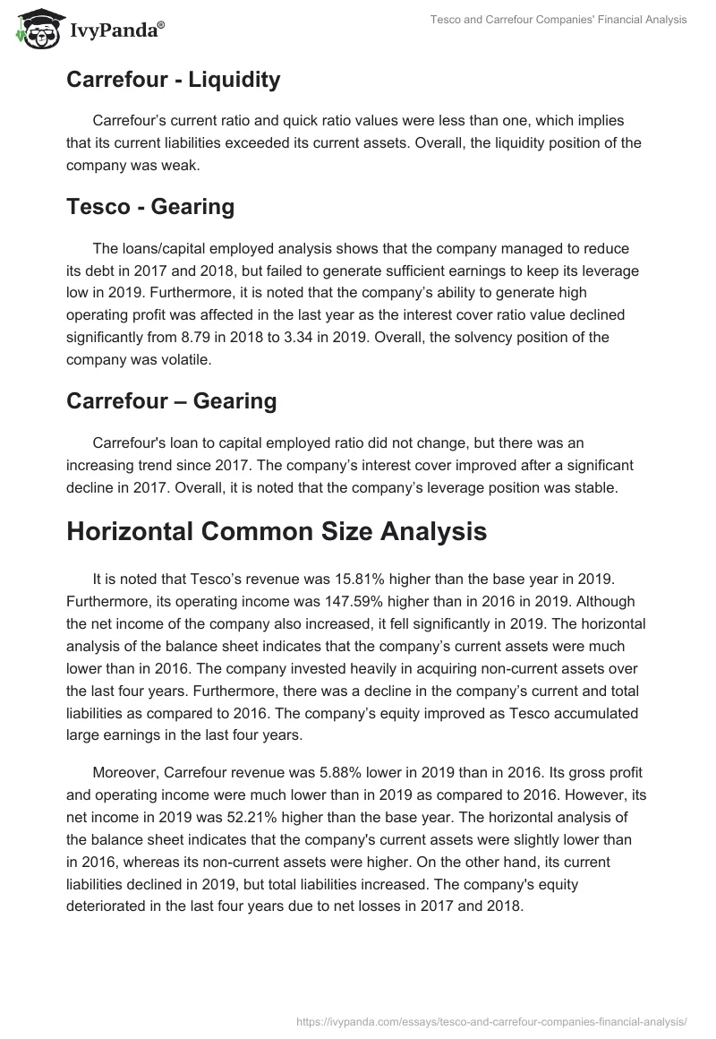 Tesco and Carrefour Companies' Financial Analysis. Page 3