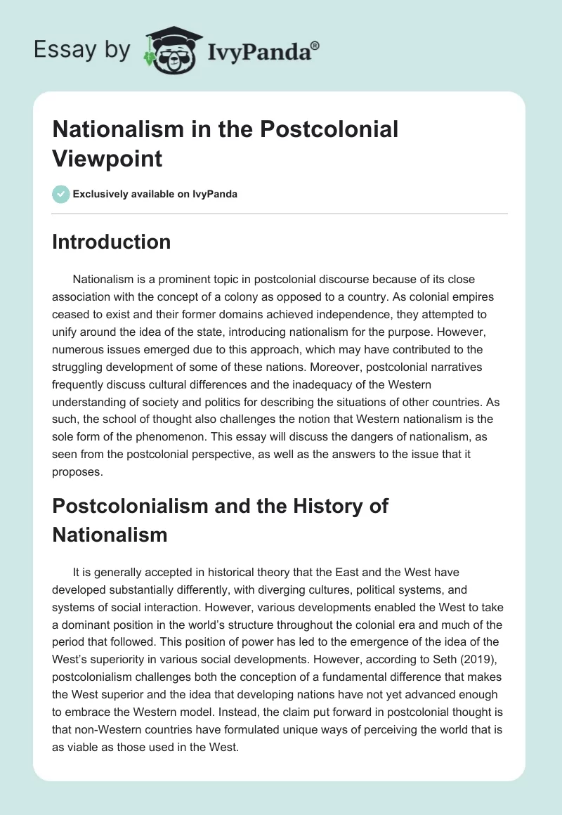 Nationalism in the Postcolonial Viewpoint. Page 1