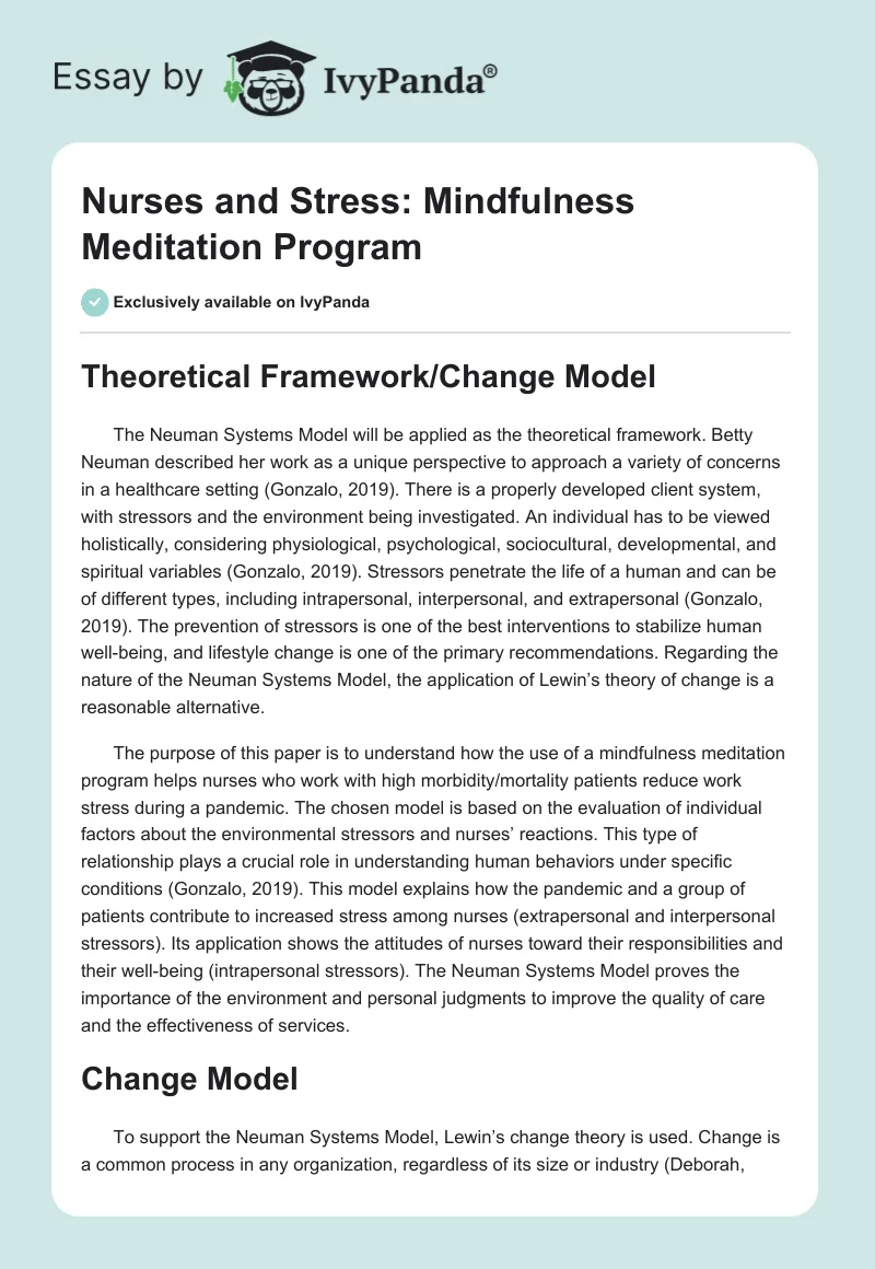 Nurses and Stress: Mindfulness Meditation Program. Page 1