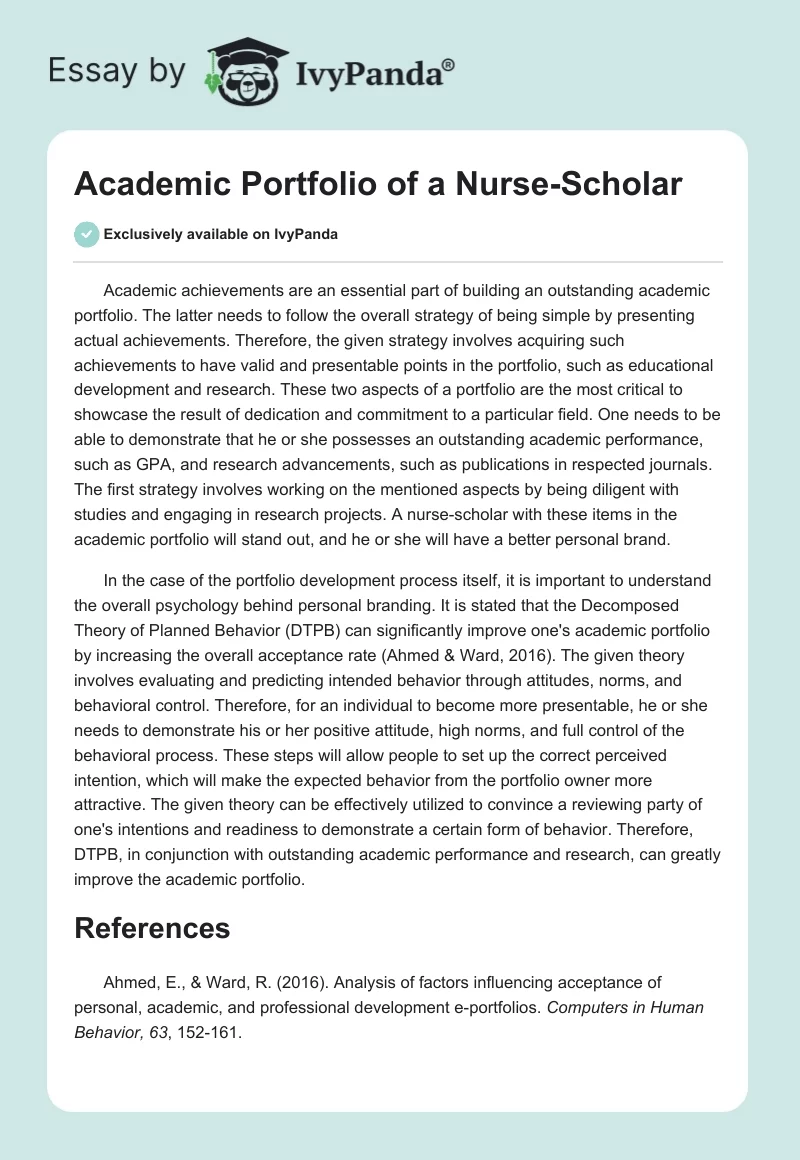 Academic Portfolio of a Nurse-Scholar. Page 1