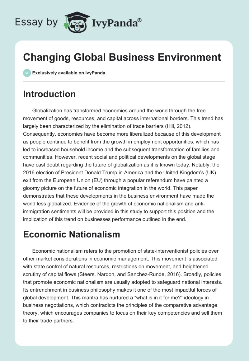 Changing Global Business Environment. Page 1