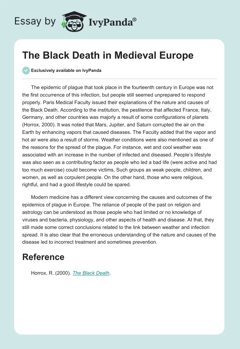The Black Death in Medieval Europe. Page 1