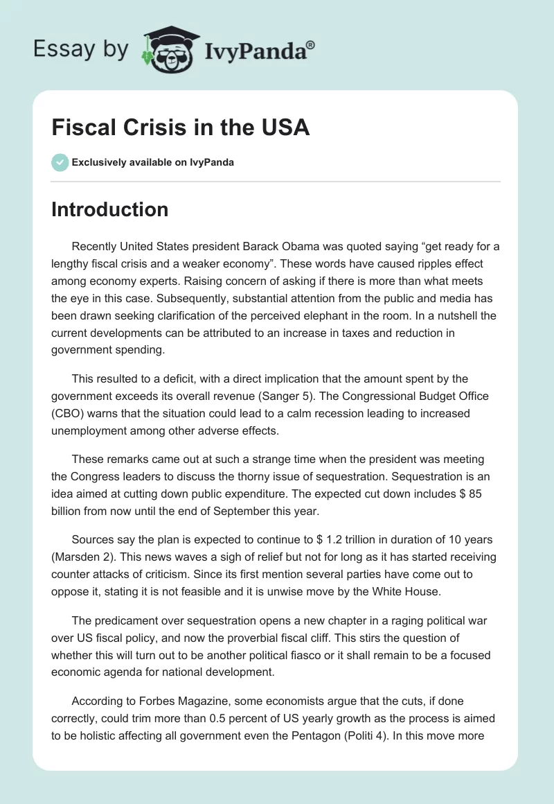 Fiscal Crisis in the USA. Page 1