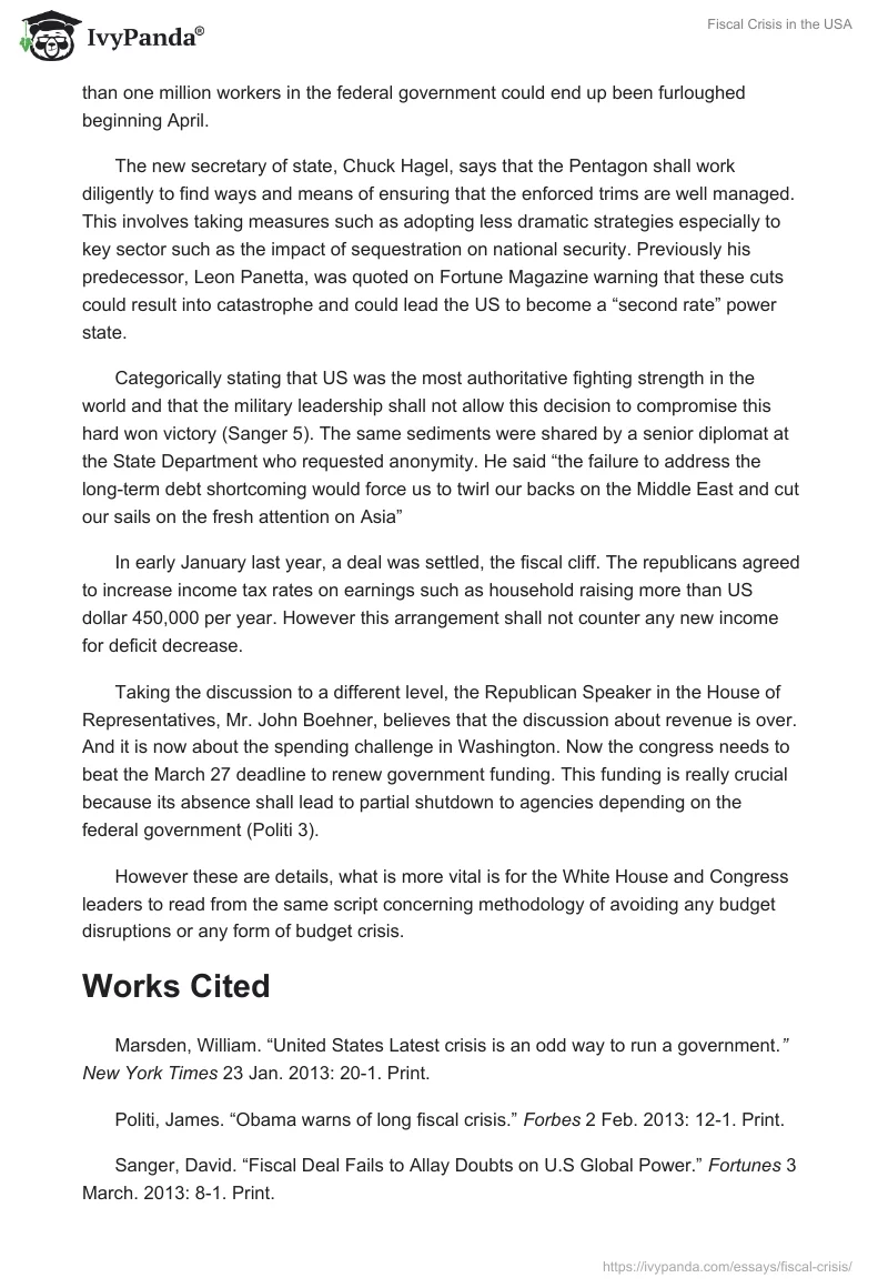 Fiscal Crisis in the USA. Page 2