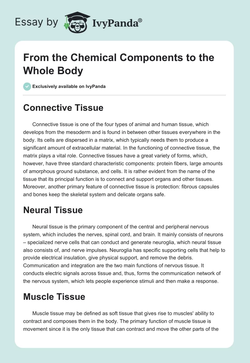 From the Chemical Components to the Whole Body. Page 1