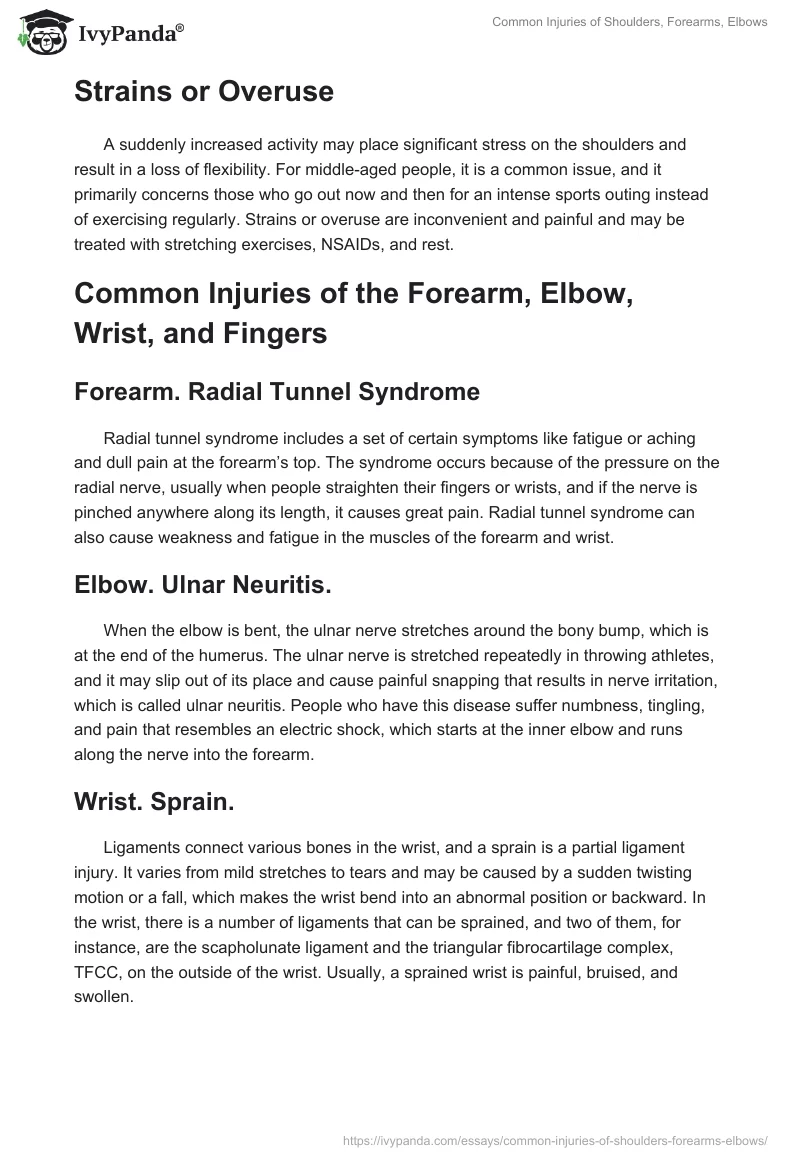 Common Injuries of Shoulders, Forearms, Elbows. Page 2