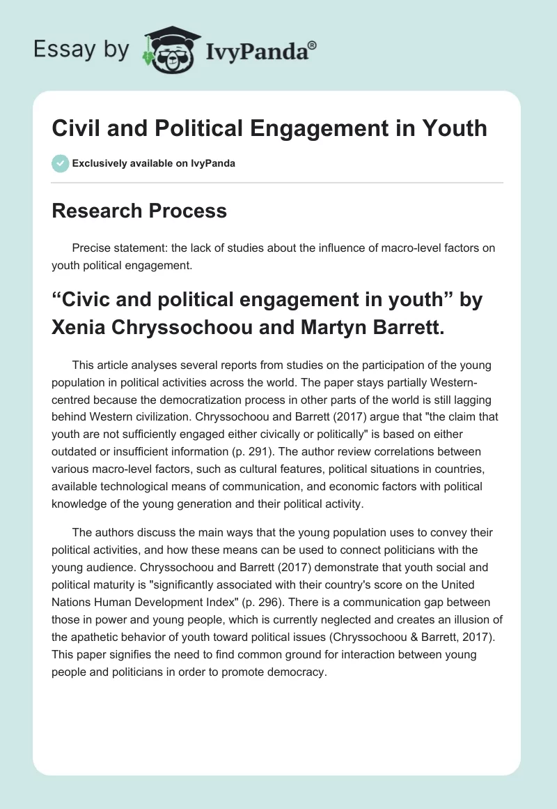 Civil and Political Engagement in Youth. Page 1
