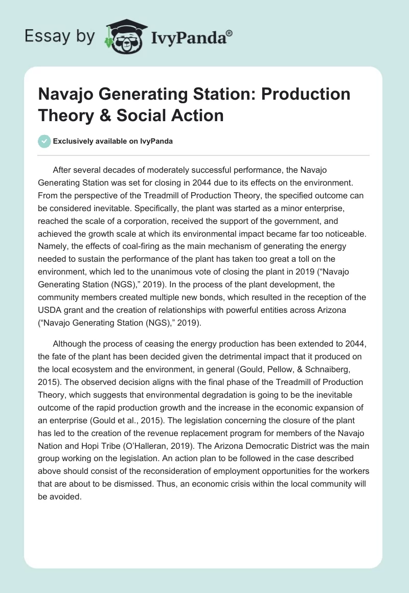 Navajo Generating Station: Production Theory & Social Action. Page 1