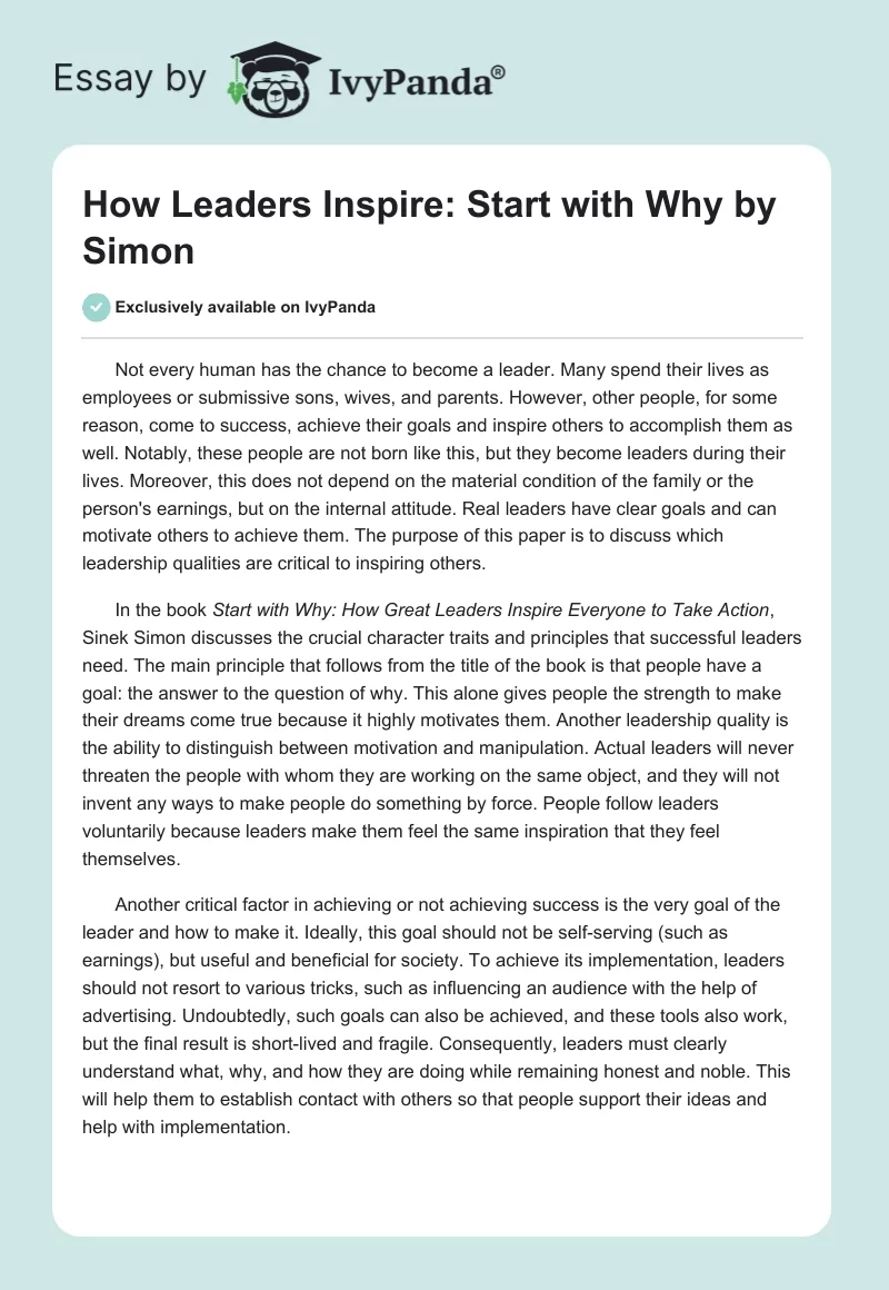 How Leaders Inspire: "Start with Why" by Simon. Page 1