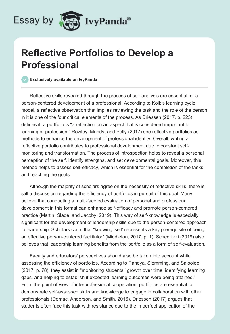 Reflective Portfolios to Develop a Professional. Page 1