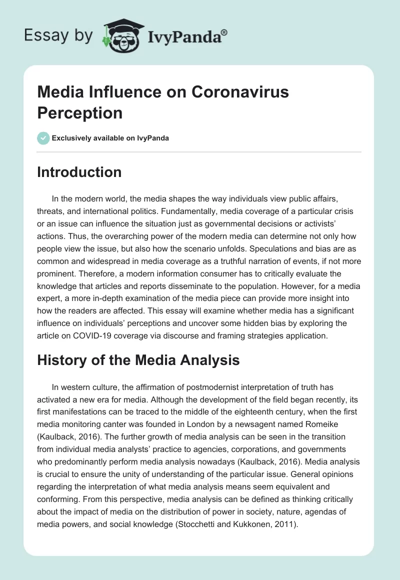 Media Influence on Coronavirus Perception. Page 1
