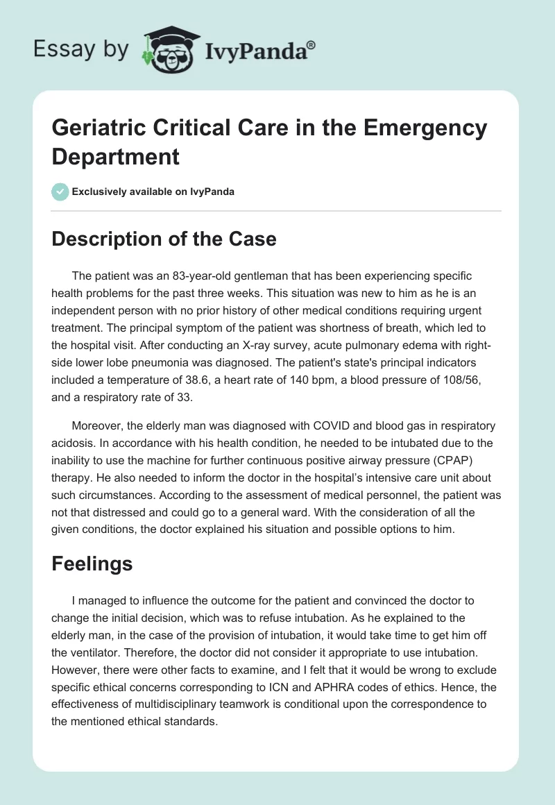 Geriatric Critical Care in the Emergency Department. Page 1