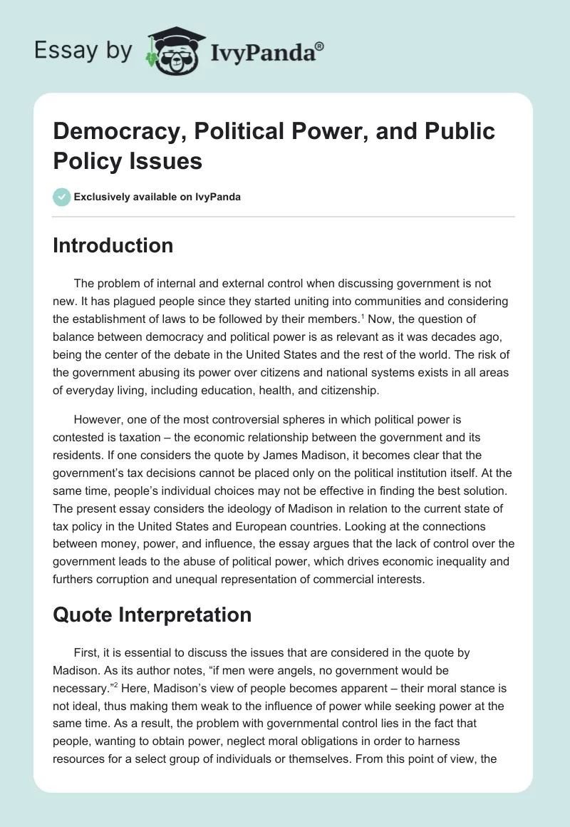 Democracy, Political Power, and Public Policy Issues. Page 1