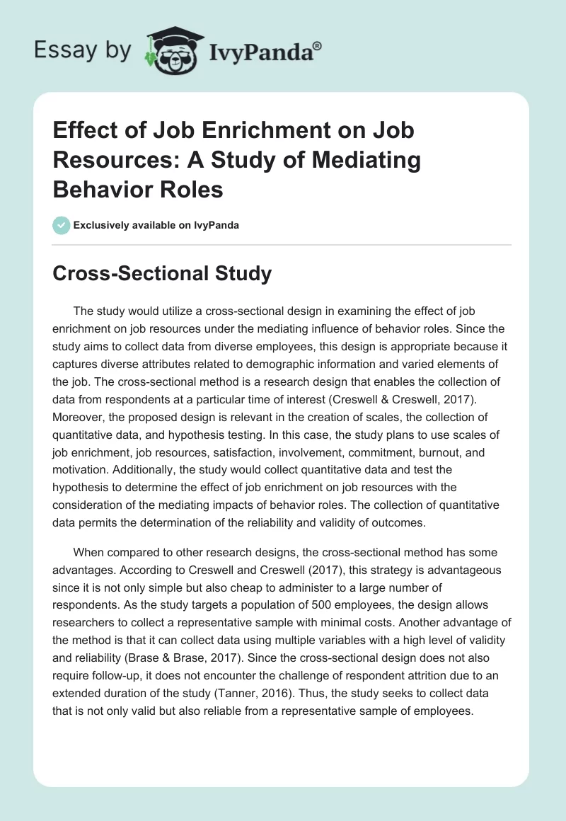 Effect of Job Enrichment on Job Resources: A Study of Mediating Behavior Roles. Page 1