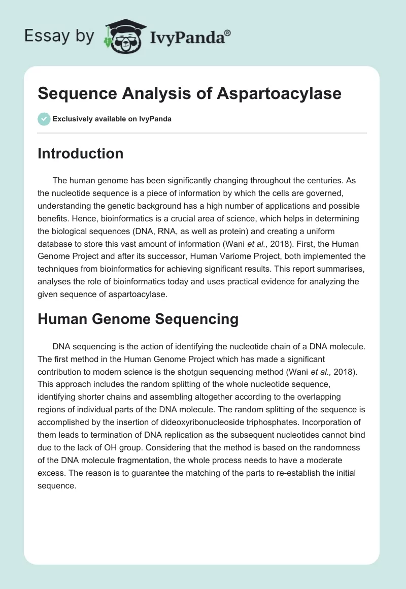 Sequence Analysis of Aspartoacylase. Page 1