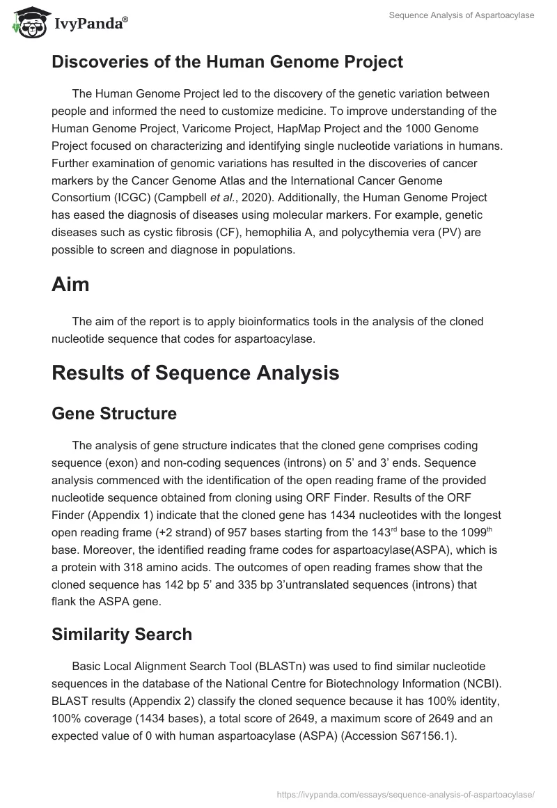 Sequence Analysis of Aspartoacylase. Page 4