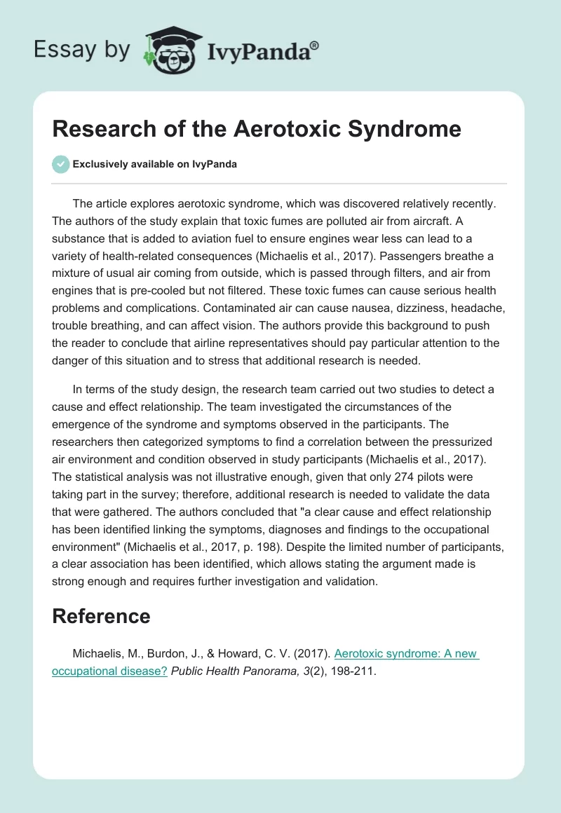 Research of the Aerotoxic Syndrome. Page 1
