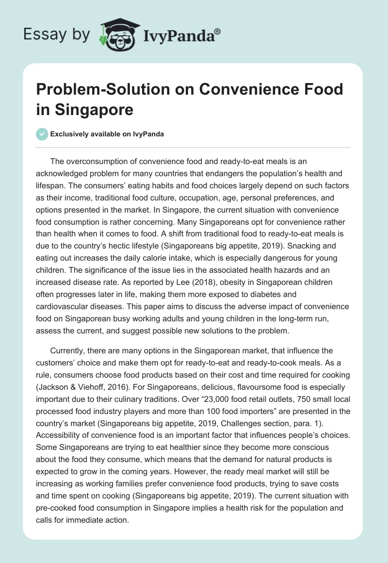 Problem-Solution on Convenience Food in Singapore. Page 1
