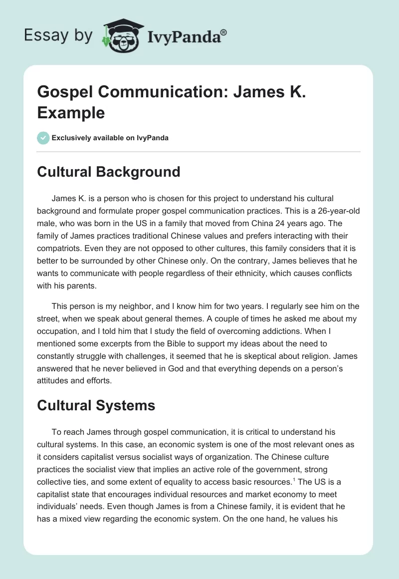 Gospel Communication: James K. Example. Page 1