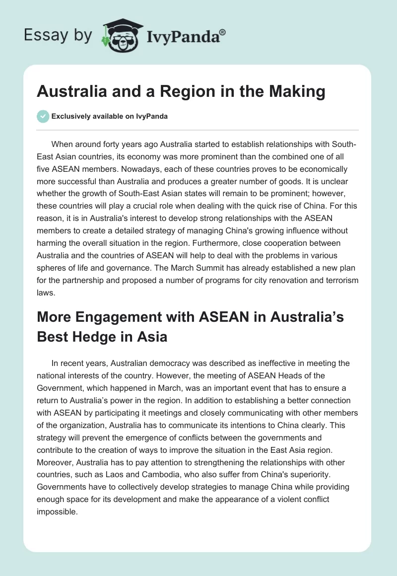 Australia and a Region in the Making. Page 1