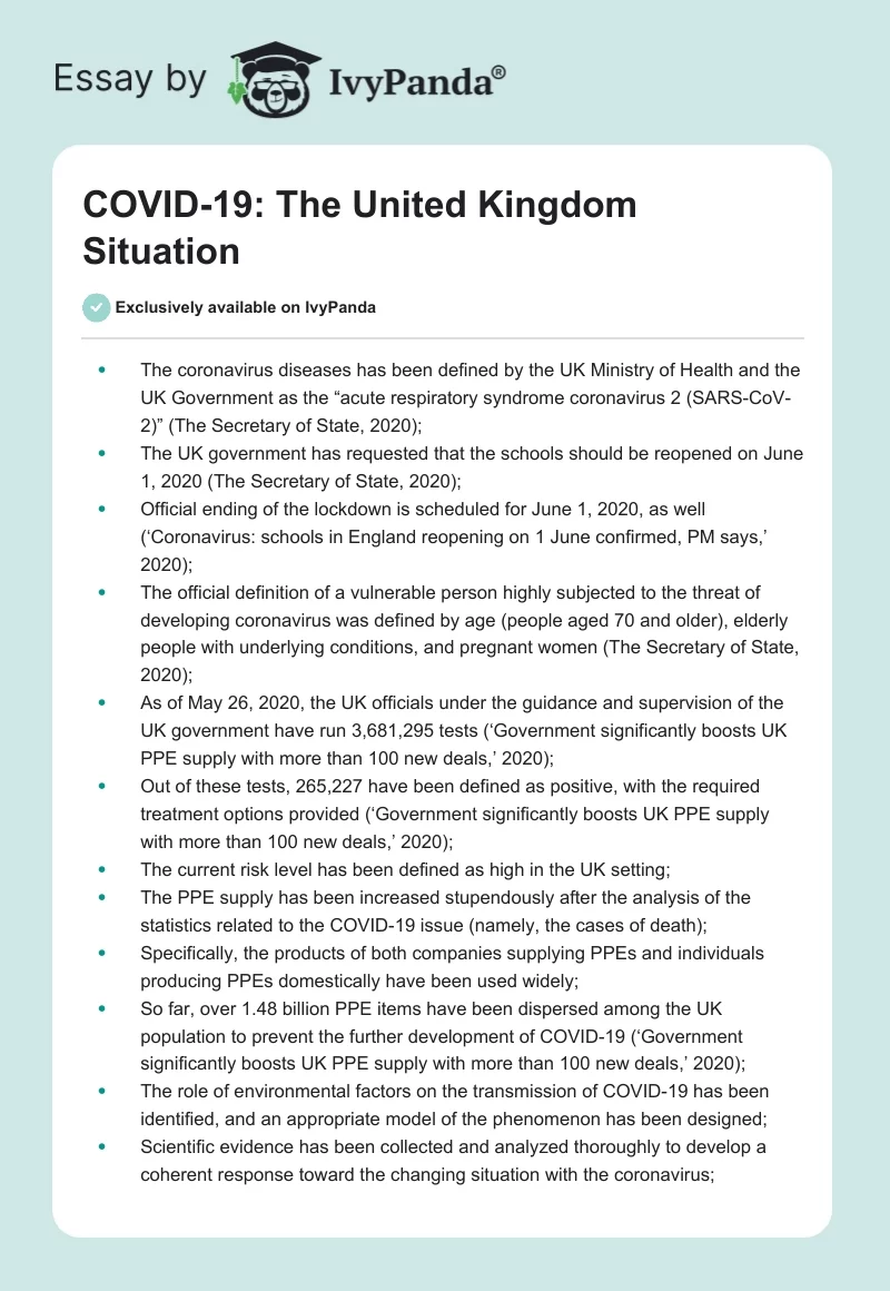 COVID-19: The United Kingdom Situation. Page 1
