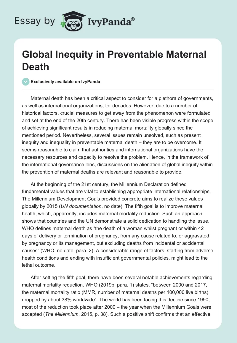 Global Inequity in Preventable Maternal Death. Page 1