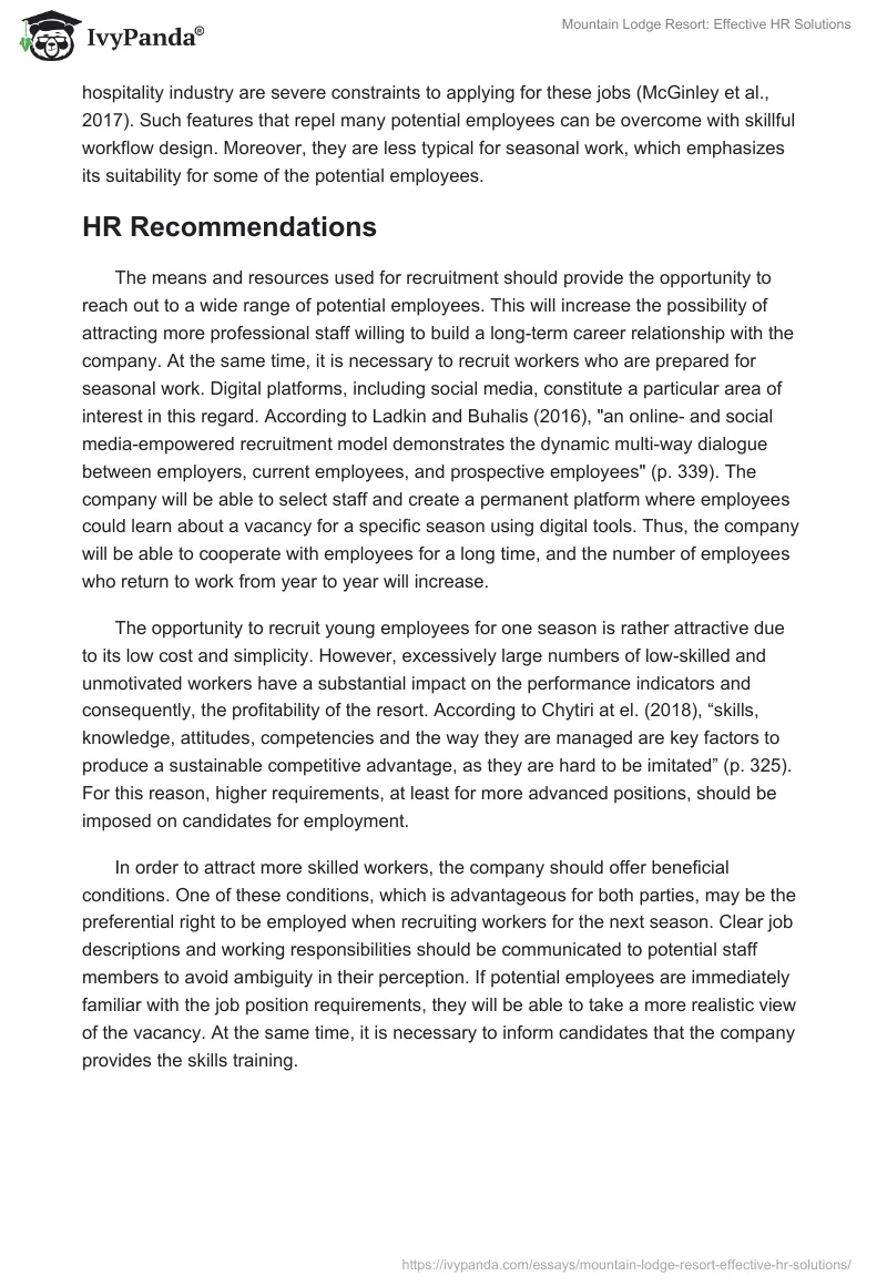 Mountain Lodge Resort: Effective HR Solutions. Page 2