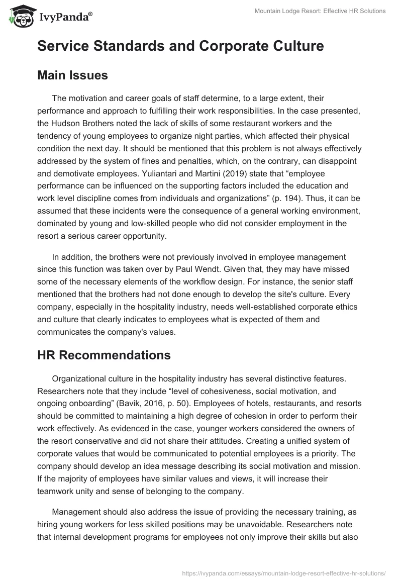 Mountain Lodge Resort: Effective HR Solutions. Page 3