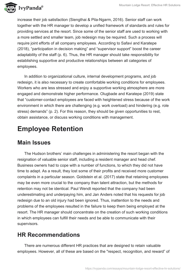 Mountain Lodge Resort: Effective HR Solutions. Page 4
